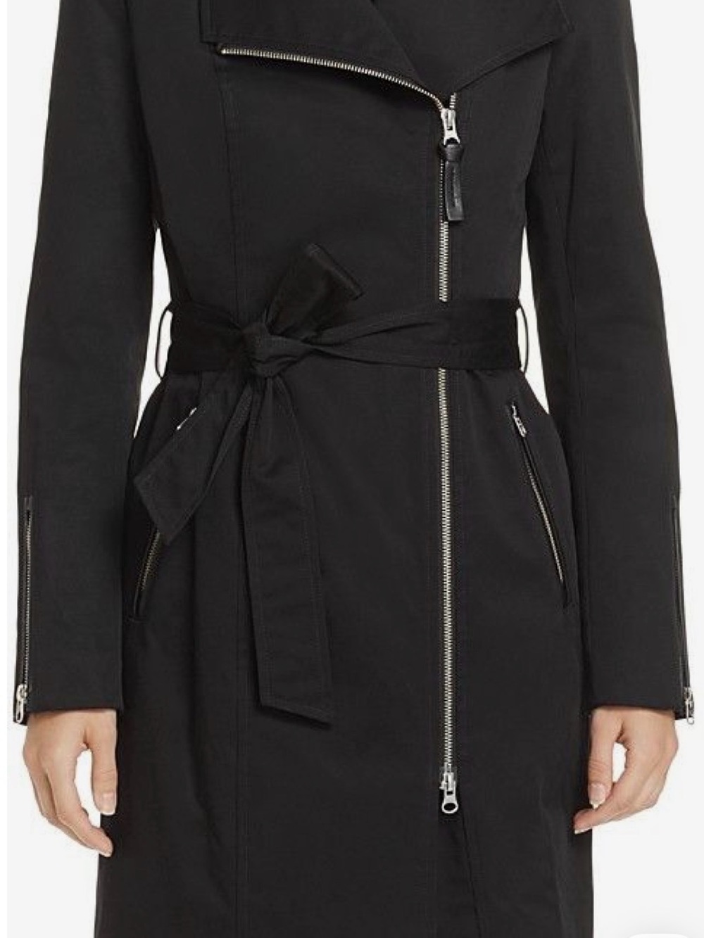 Black Mackage,Women's Asymmetrical Zip Estela, belted Trench Coat - Picture 2 of 14